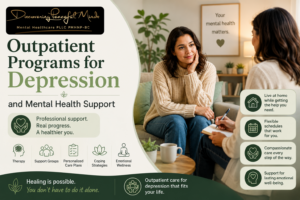 person attending outpatient depression therapy and mental health support program