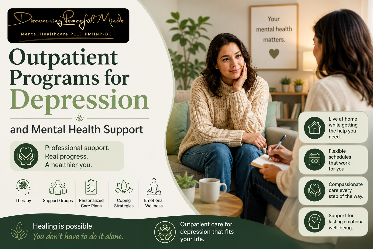 person attending outpatient depression therapy and mental health support program